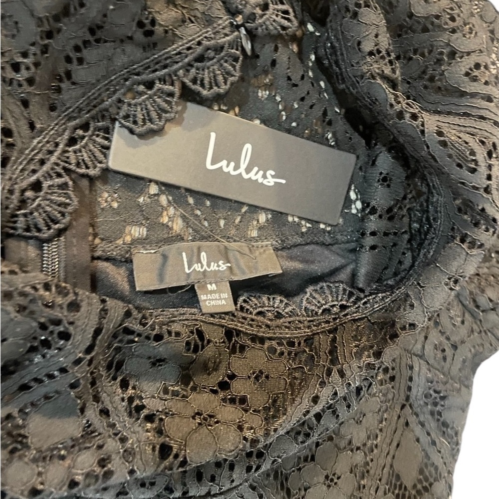 Lulus black lace cutout long sleeve mini dress, mock neck, medium, NWT - Picture 5 of 9